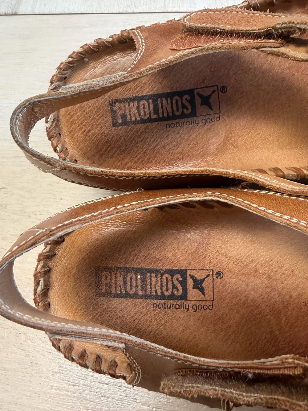 PIKOLINOS Yellow and Brown Leather Floral Cutout Slingback Sandals - Picture 6 of 9